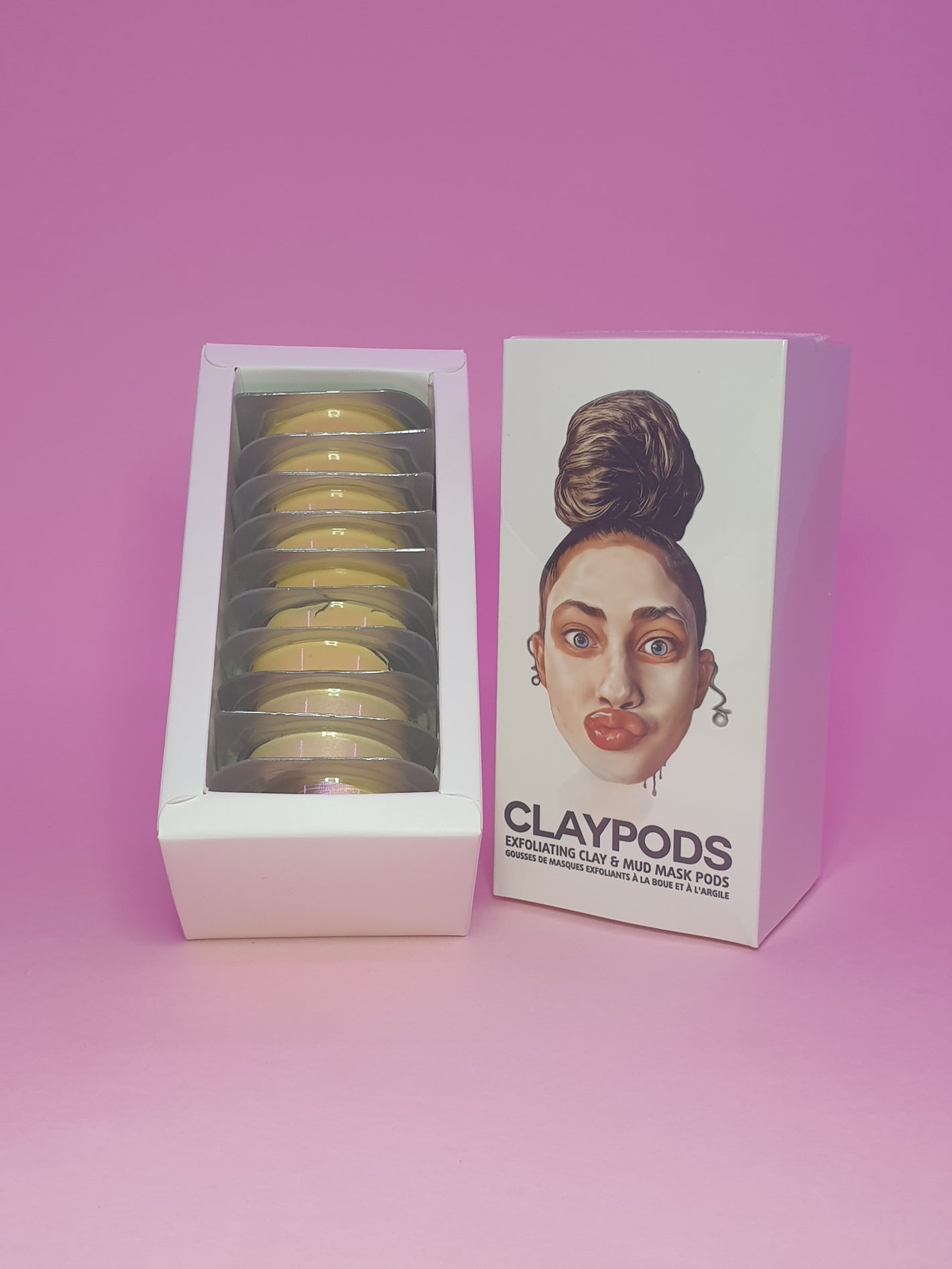 Turmeric clay pod product shot on purple background